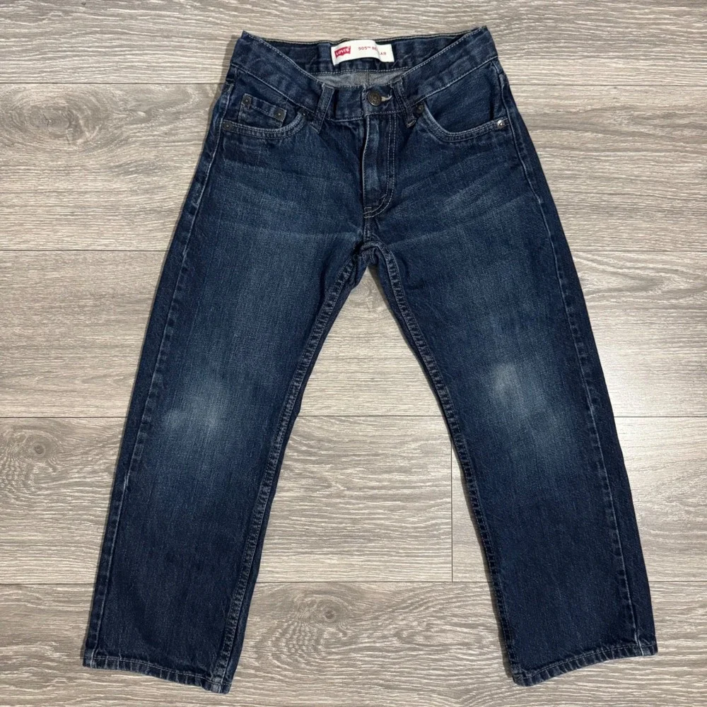 Levis 505‎ Regular Fit Kids Jeans Dark Wash Blue Sz 8 Reg 24x22 Adjustable Waist